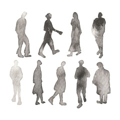 Watercolor vector set of people, shape of people 