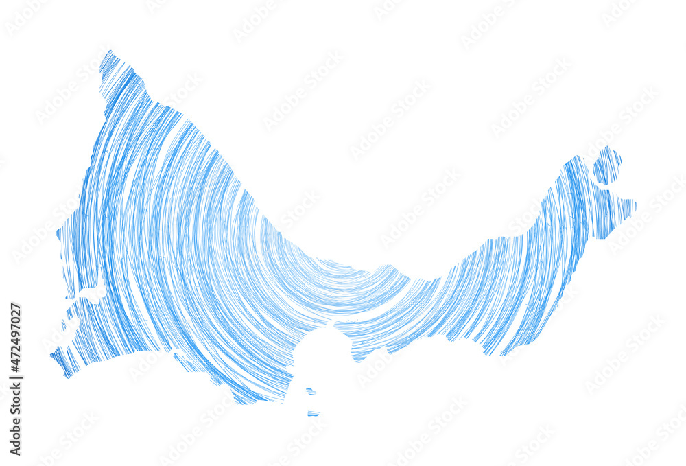Poster providenciales map filled with concentric circles. sketch style circles in shape of the island. vect