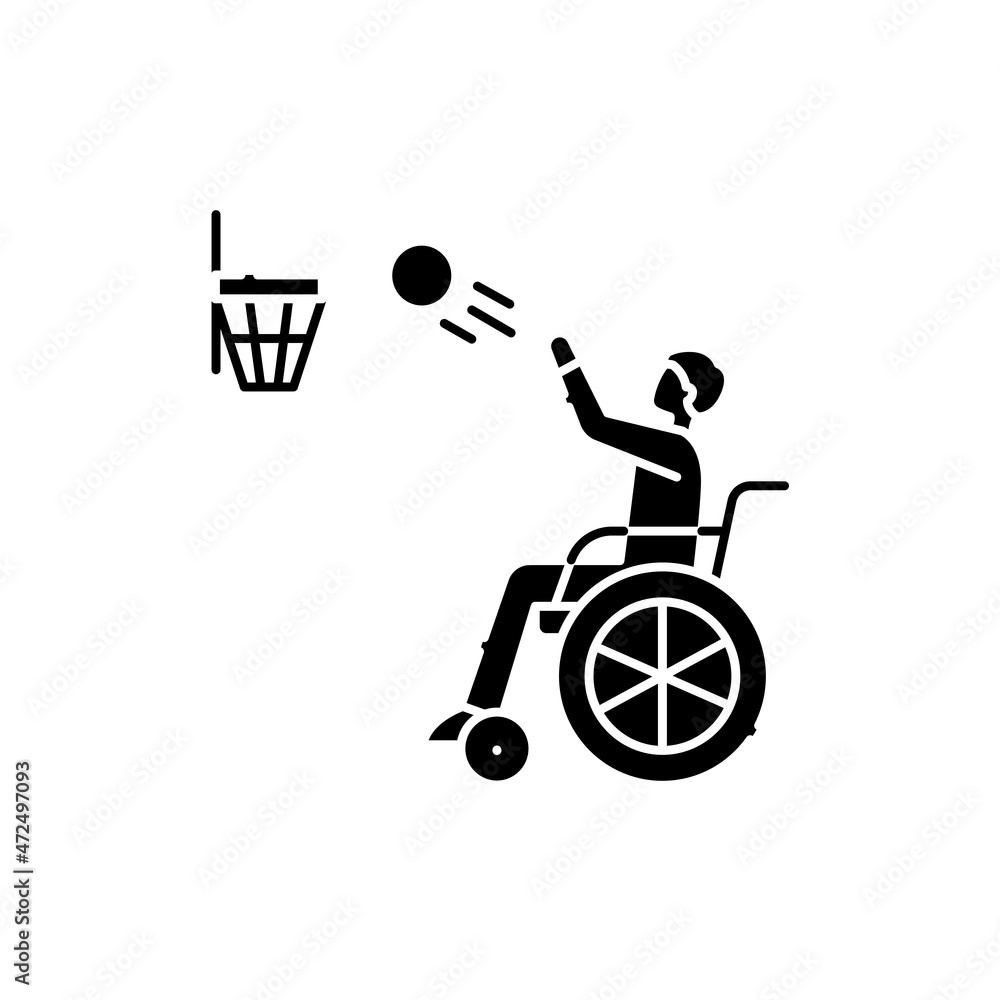 Poster disabled game basketball color line icon. disability. isolated vector element.
