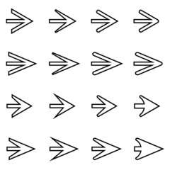 Set of arrow line icons. Pointers and arrows of various shapes and styles. Vector Illustration 