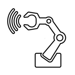 Smart robotic arm for industrial applications. Symbol of connected intelligent manufacturing and Internet of Things. Vector illustration