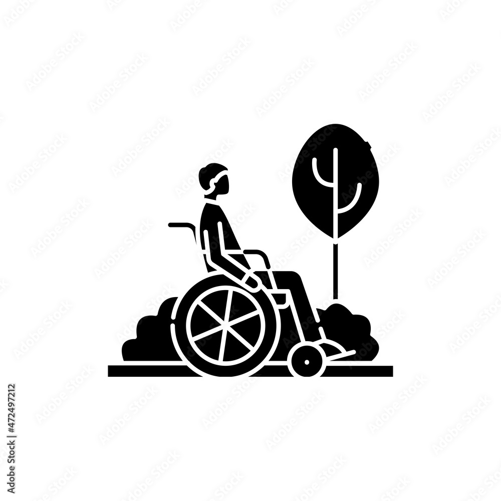 Poster Disabled person for a walk color line icon. Disability. Isolated vector element.