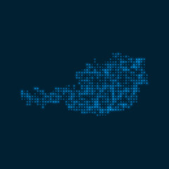 Austria dotted glowing map. Shape of the country with blue bright bulbs. Vector illustration.