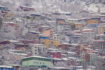 A snowy view of the mountain Suburban Neighborhood  of Bursa, Turkey