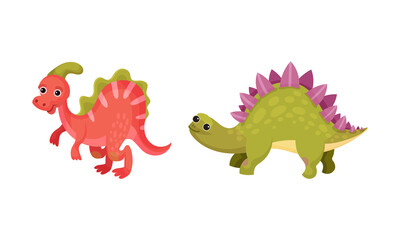 Cute colorful baby dinosaurs set vector illustration on white background