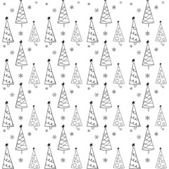 Christmas tree hand drawn seamless pattern. Doodle texture with simple fir for print, paper, design, fabric, decor, gift wrap, background. Vector Ney Year illustration