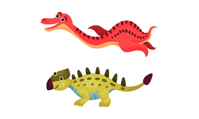 Cute adorable baby dinosaurs set vector illustration on white background