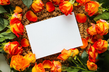 bouquet of orange roses and white blank for text - Powered by Adobe