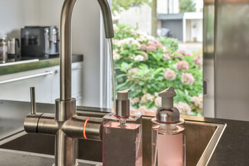 Close up of elegant sink in luxury kitchen