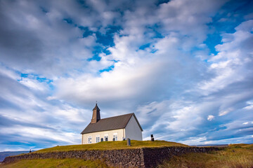 Fototapeta premium The Wooden Church on Southern Coast of Iceland, called Strandarkirkja