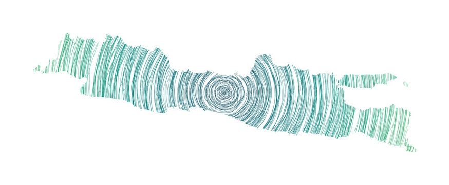 Java map filled with concentric circles. Sketch-style circles in the shape of the island. Vector illustration.