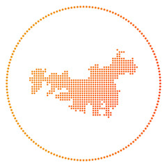 Fototapeta premium Waiheke Island digital badge. Dotted style map of Waiheke Island in a circle. Tech icon of the island with gradiented dots. Vibrant vector illustration.
