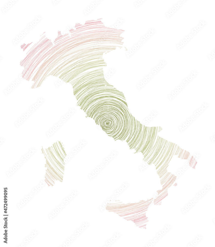 Aufkleber italy map filled with concentric circles. sketch style circles in shape of the country. vector illus