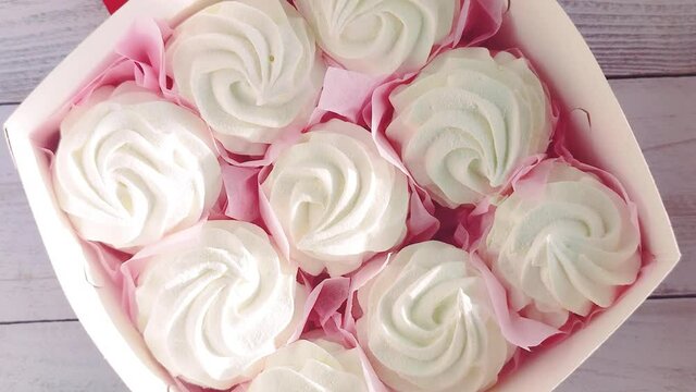 Gift box with tasty homemade Zefir- type of soft confectionery made by whipping fruit and berry pur&eacute;e