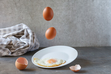 Scrambled eggs cooking .Concept