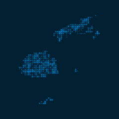 Fiji dotted glowing map. Shape of the country with blue bright bulbs. Vector illustration.