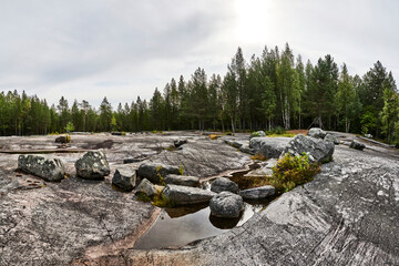 Russia. White Sea-Baltic Canal. Panorama of Zalavruga - the location of the White Sea petroglyphs