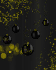 Vector 3d image. Christmas tree decorations. Shiny Christmas decorations on a dark background.