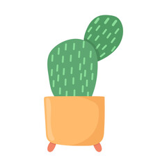 Cactus in colourful pot cartoon vector illustration.	