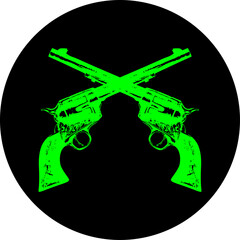 illustration of two green pistols on a black background
