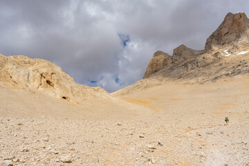 People traveling in Aladaglar. Aladağlar and Yedigöller regions where important mountaineering activities take place in Turkey.