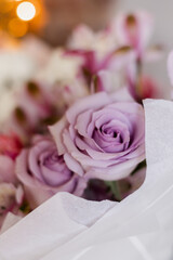 Close up of purple roses bouquet
