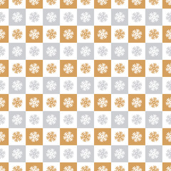 Seamless Christmas snowflake checkered pattern background