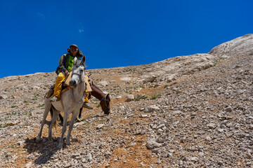People traveling in Aladaglar. Aladağlar and Yedigöller regions where important mountaineering activities take place in Turkey.