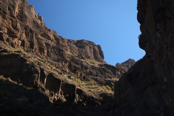 Gran Canaria, landscape of the central mountainous part of the island, 
Landscapes around hiking route in Barranco de Siberio valley, edge of nature park Pajonales
