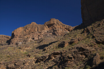Gran Canaria, landscape of the central mountainous part of the island, 
Landscapes around hiking route in Barranco de Siberio valley, edge of nature park Pajonales

