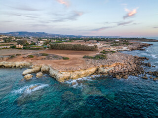 Cyprus - Peyia - Amazing sunset in the coast from drone view