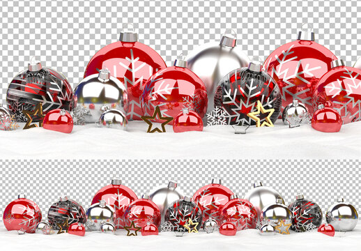 Christmas Decoration with Isolated Ball on White Snow Mockup