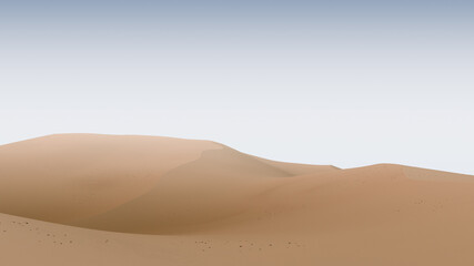 Fototapeta na wymiar Pale dune and blue sky. Desert dunes landscape with contrast skies. Minimal abstract background. 3d rendering