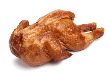 Smoked chicken, isolated on white background.
