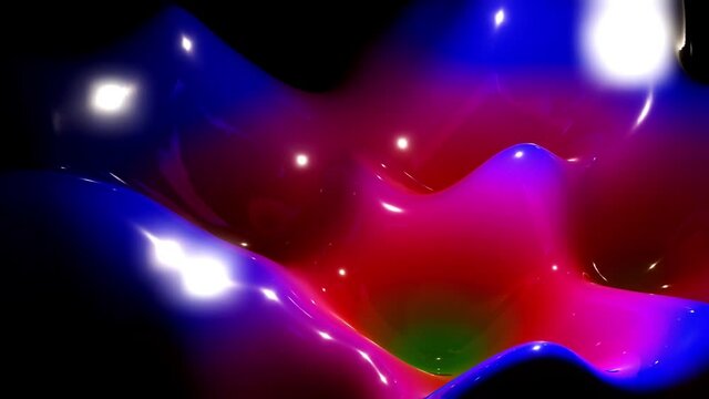 looped animation. abstract background waves move along the glossy surface of the liquid. Beautiful background with waves. Perfect background for text or presentations. Blue red color surface