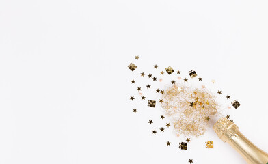 Celebrating new year, anniversary, festive composition with champagne on a white background