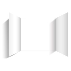 Christmas advent calendar door opening mockup. Realistic an open wide doors on white background. Template to reveal a message. Merry Christmas poster concept. Festive vector illustration