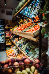 fruits and vegetables in a supermarket