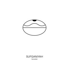 Sufganiyah icon. Round jelly doughnut eaten during Jewish festival Hanukkah. Line style vector on white background can be used for logos, banners, flyers, stickers, posters, greeting cards, decoration
