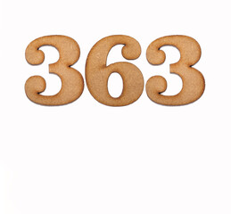 Number 363 in wood, isolated on white background