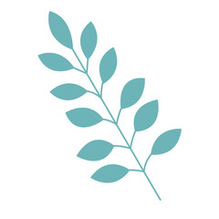 Vector drawing of twigs with leaves isolated on white background. Minimalistic twig in a flat style. Drawing worksheet for web design and typography, logos.