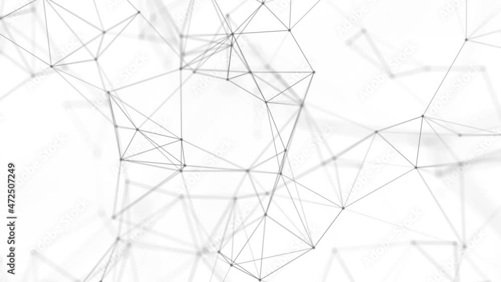 Leinwandbilder Abstract grey plexus of moving glowing dots and lines. Network or digital connection. Technology background. 3d rendering. 4K. Seamless loop.