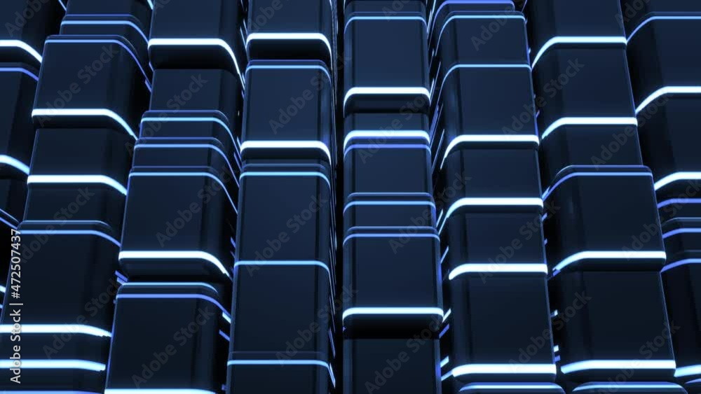 Poster 4k abstract looped background with blocks like plates, keys or sticks in a rows on plane like light 