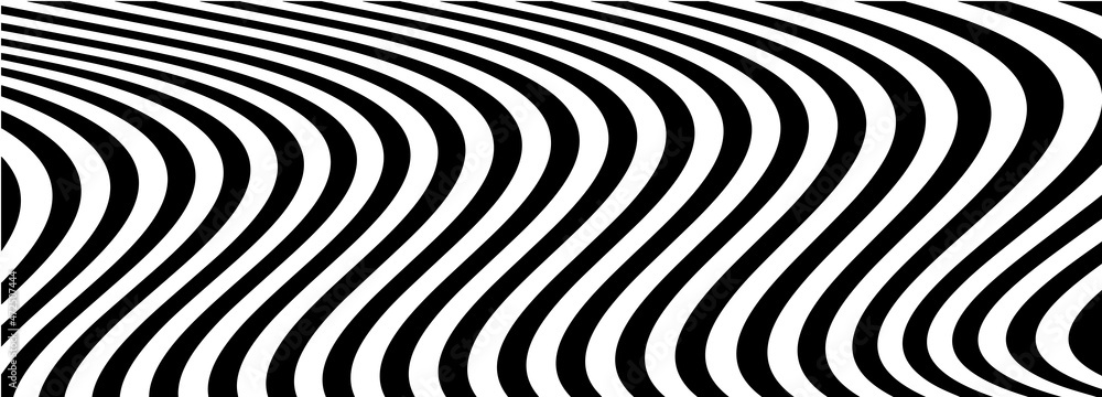 Poster abstract background of black and white stripes. optical illusion wave. distortion effect. vector ill