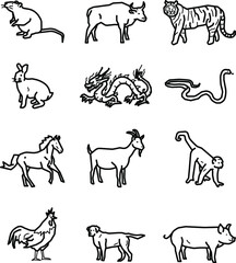 Fototapeta premium 12 Chinese zodiac animal signs icon set