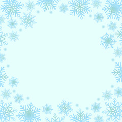 Winter snowflakes frame or background with copy space.