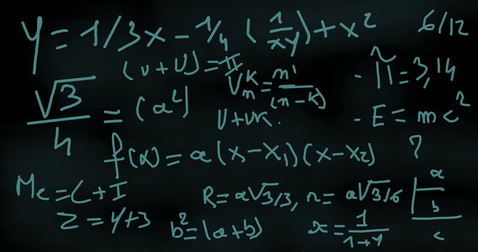 formule math&eacute;matique E=mc&sup2; de couleur bleu sur tableau effac&eacute; 