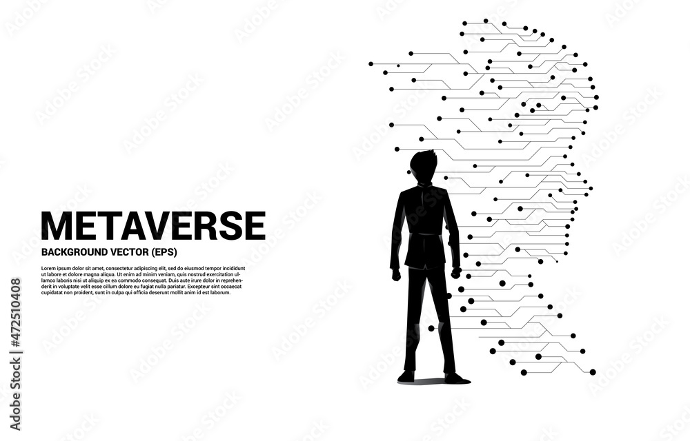 Poster vector silhouette of businessman with man head from dot connect line circuit board style . concept b