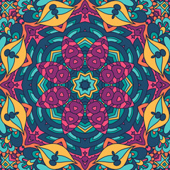 Tribal indian ethnic seamless design. Festive colorful mandala pattern