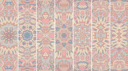 Ethnic vintage banner pattern set with pastel color print design. Geometric pattern bookmark psychedelic print.